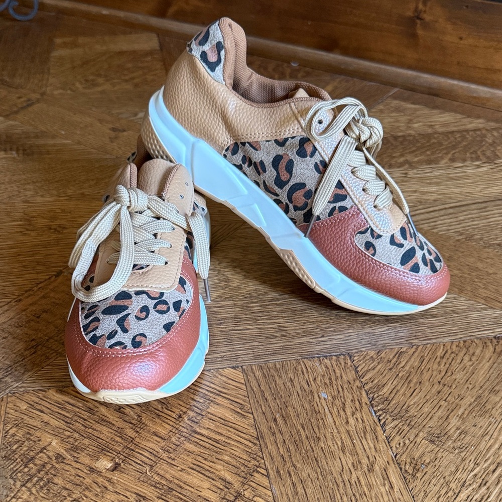 Crissa Comfortable Leopard Print Sneakers with Brown Accents by Anderson
